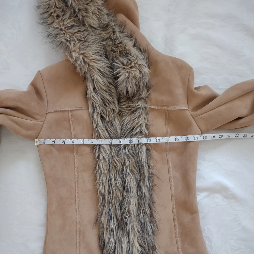 Penny Lane long coat faux fur trim faux shearling Faux Suede Hooded Vintage - Picture 5 of 13